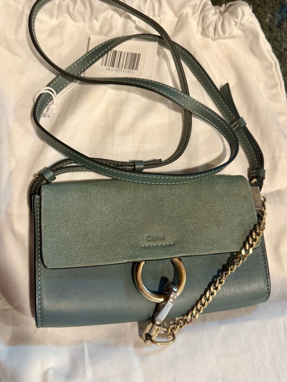 Chloé Small Faye Crossbody Bag in Teal Blue/Green with Gold Hardware